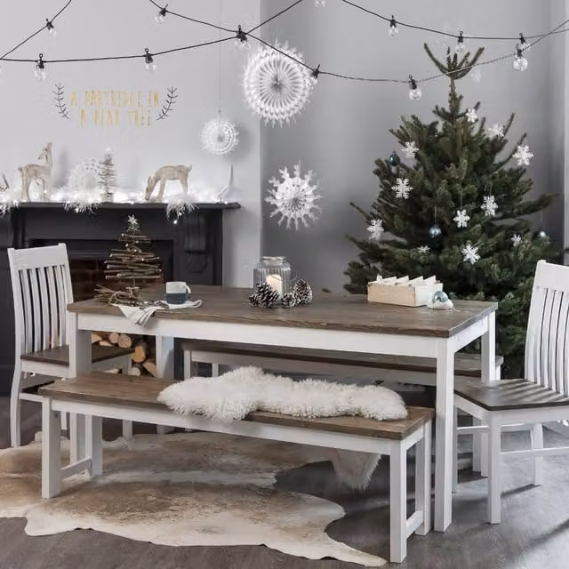 Noa and Nani Scandinavian Extendable Rectangular Dining Table in White and Pine Wood