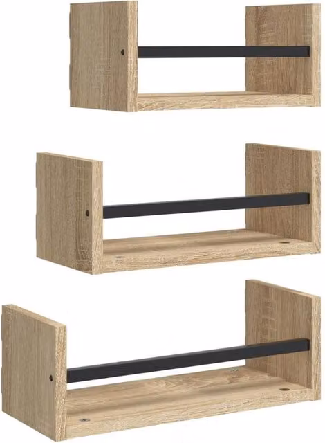 Berkfield Home 3 Piece Wall Mounted Shelf Set with Bars in Sonoma Oak and Brown – 1