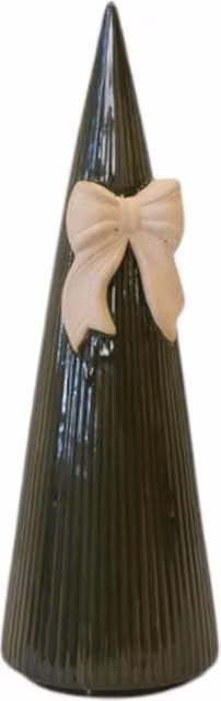 Four Candle Green Striped Ceramic Christmas Tree Tabletop Decoration