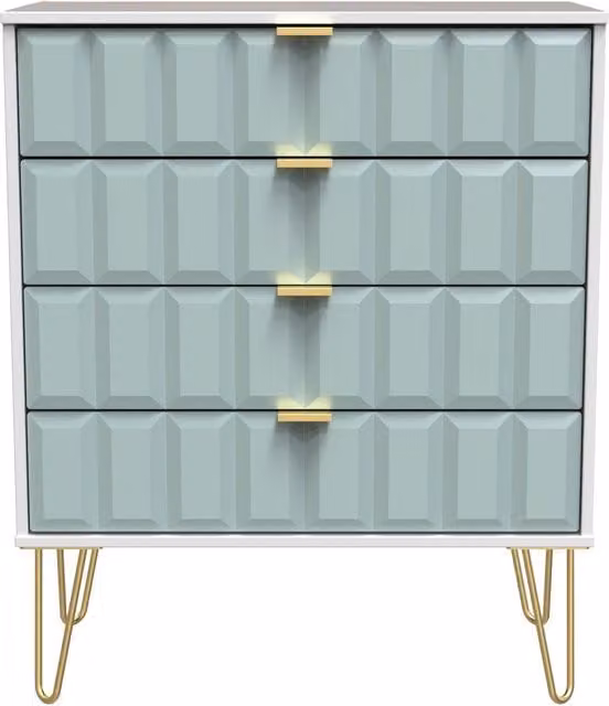 Ready Assembled 2 U Metro 4 Drawer Chest in Duck Egg Blue and Gold – 1