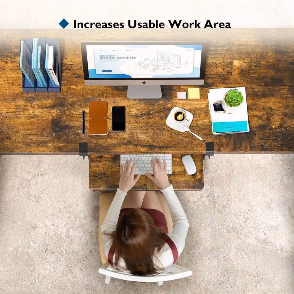 SPETLEK Wood Under Desk Keyboard Tray, Brown, W: 65 cm, D: 30 cm – 2
