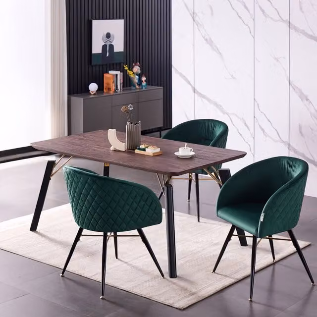 Vittorio Cosmo LUX Modern Rectangular Dining Set with Table and 4 Green Upholstered Chairs