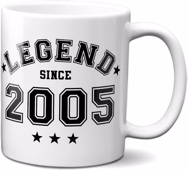 Bad Zebedee Legend Since 2005 21st Birthday Anniversary Ceramic Mug in Black and White, 300ml