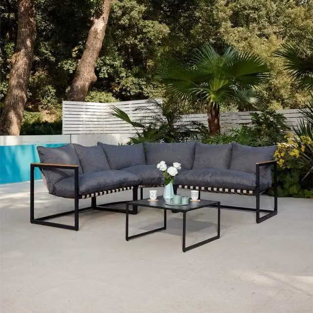 GRS Alhambra Corner Garden Furniture Set in Dark Grey Metal