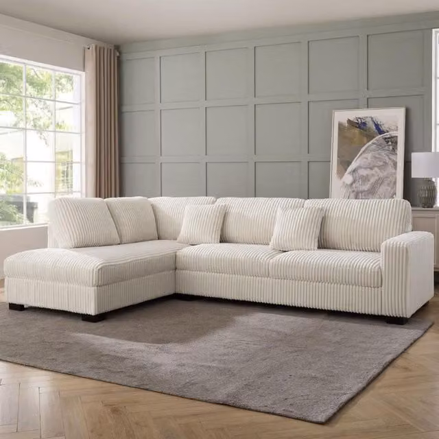 Tate Left-Hand Corner Sofa in Cream Teddy Jumbo Cord with Scatter Cushions