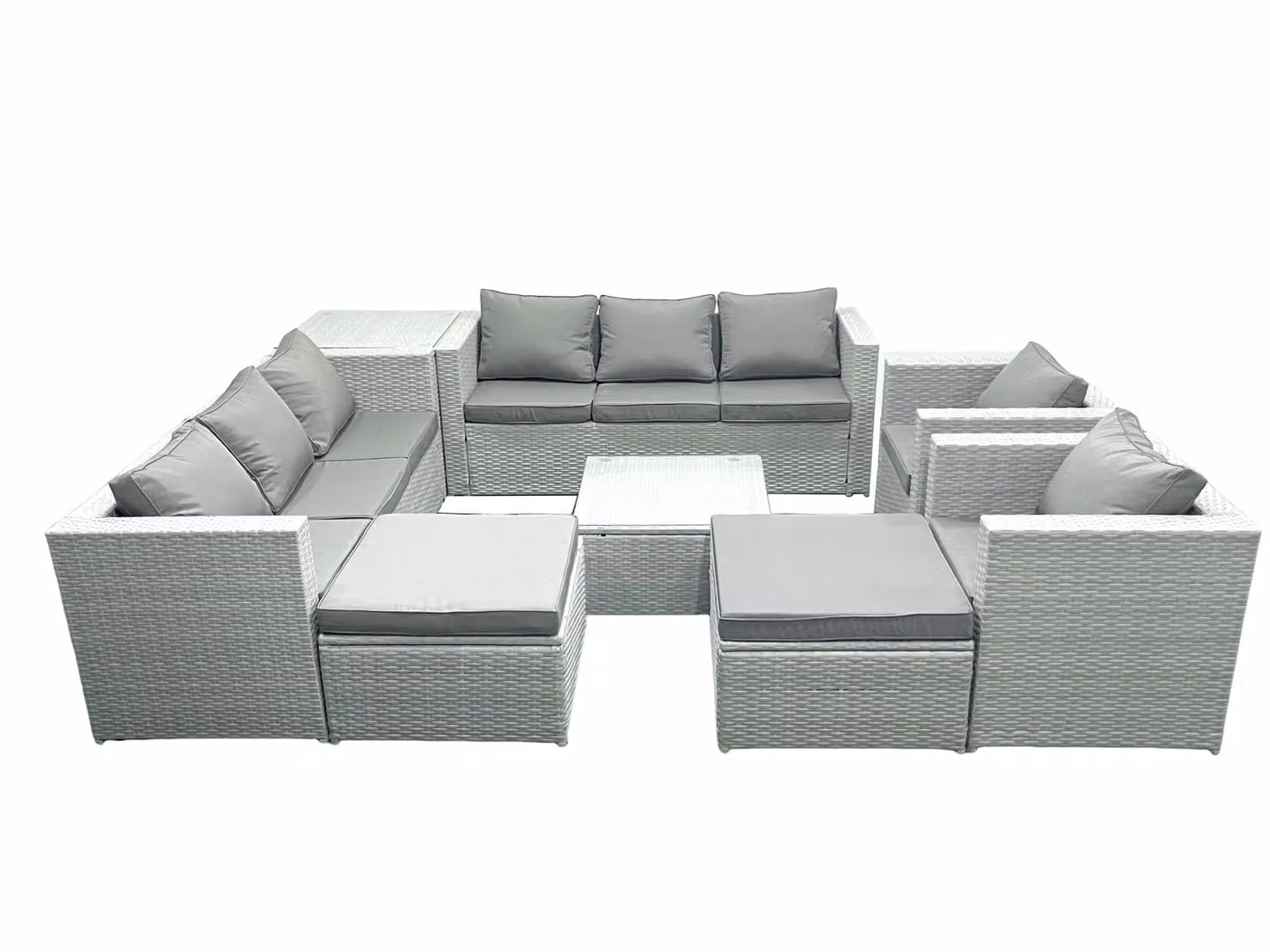 Fimous Outdoor Rattan Garden Furniture Set in Light Grey with 2 Armchairs, Square Coffee Table, 2 Footstools and Side Table – 2