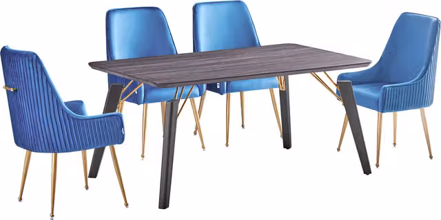 Life Interiors Soho Cosmo LUX Dining Set with Rectangular Table and 4 Blue Velvet Upholstered Chairs