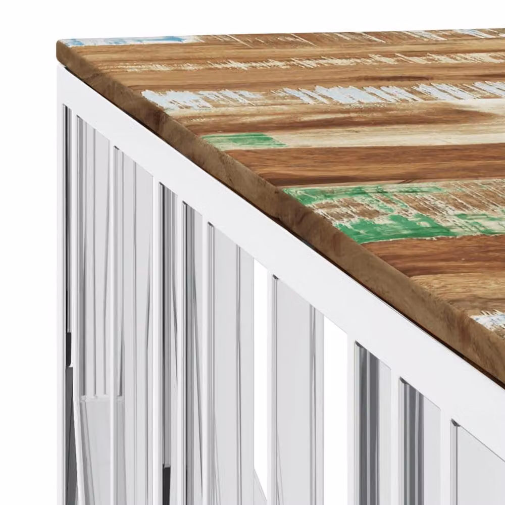Berkfield Home Modern Square Coffee Table in Silver Stainless Steel and Brown Reclaimed Wood – 2