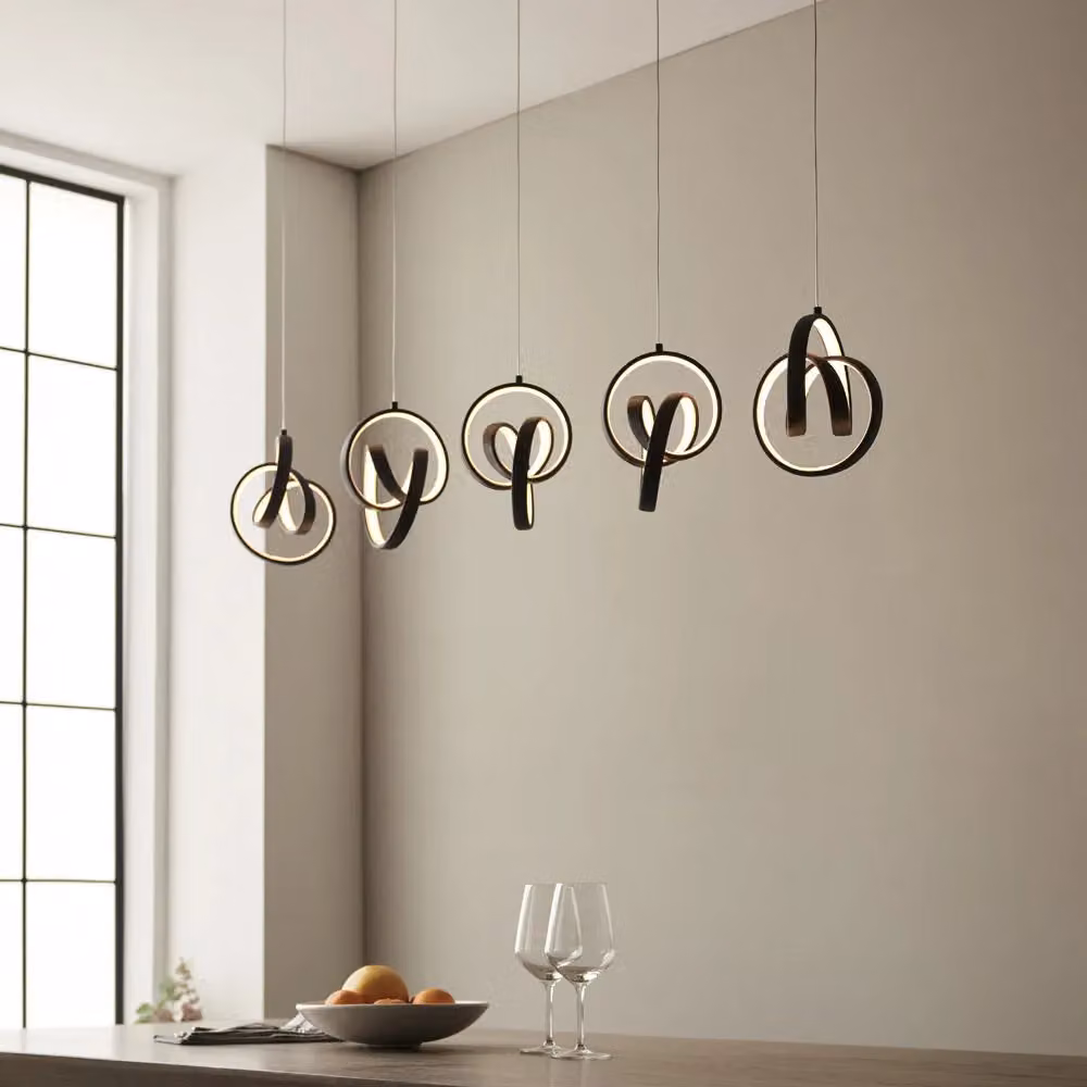 Loops Matt Black Textured Linear 5 Light LED Ceiling Pendant with Warm White LEDs – 2