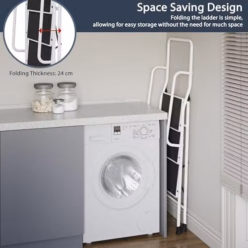 Home Vida 3-Step Heavy Duty Steel Folding Ladder with Safety Rails in White – 4