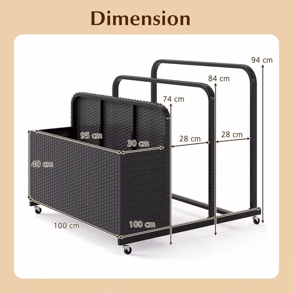 Kelvenix Rolling Wicker Float Storage Organizer in Black with Galvanised Steel Frame – 2
