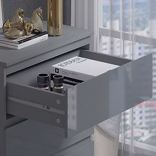 FWStyle Stora 3 Drawer Chest of Drawers in Grey Gloss, H 77 x W 60 x D 40 cm – 3