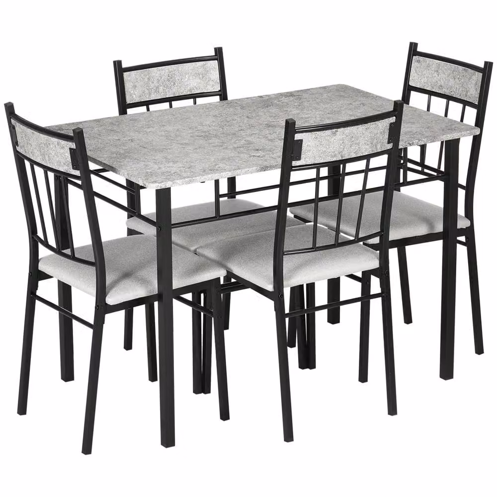 Wyld Haus Lera 5 Piece Dining Set in Grey and Black with Marble Effect Rectangular Table – 2