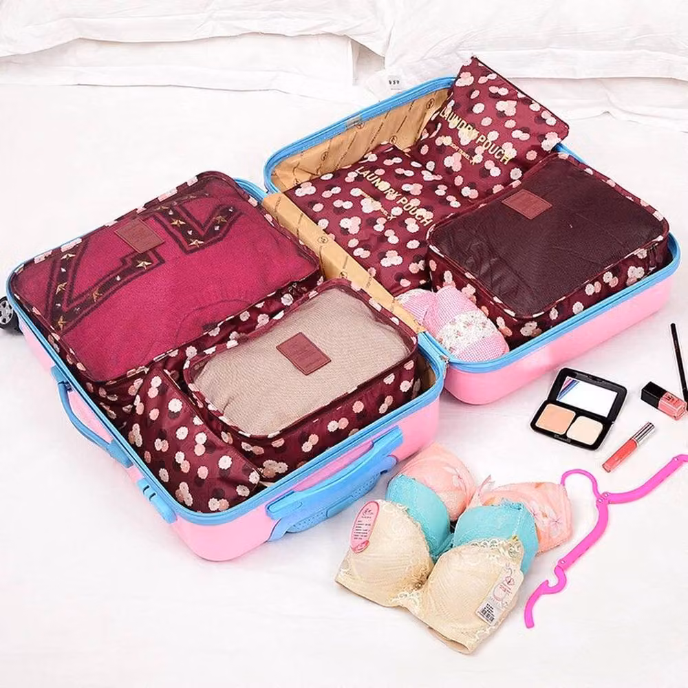 NESTLUNE 6-Piece Red Flower Mesh Packing Cubes Luggage Organiser Set – 2