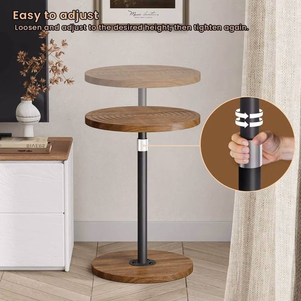 FORGEVIO Adjustable-Height Round Small Side Table in Brown, W/D/H: 30 x 30 x 76 cm – 4