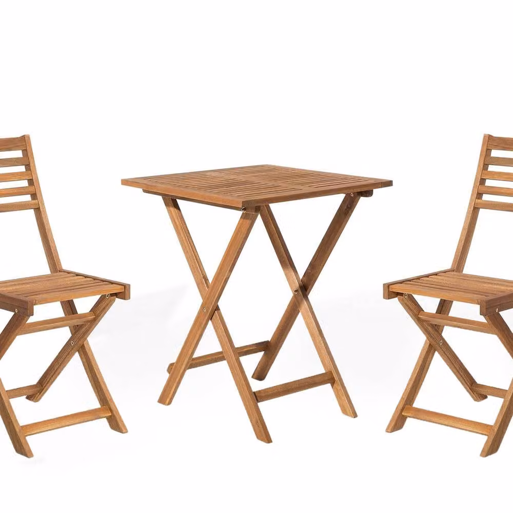 Wyld and Coco 3-Piece Folding Acacia Wood Bistro Set in Brown – 2