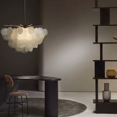 CTO Lighting Nimbus Large Round Suspended Glass and Metal Chandelier in White and Black