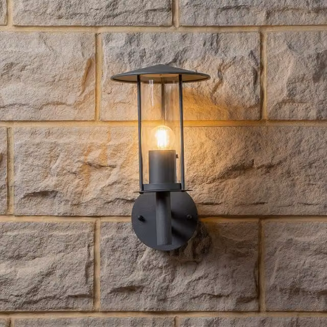 Pacific Lifestyle Chimney Wall Light Grey Metal and Glass Outdoor Garden Lantern