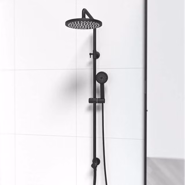 VOGREX Matte Black Brass Exposed Shower Mixer Kit with Two-Handle Bar Set and 3-Mode Hand Shower