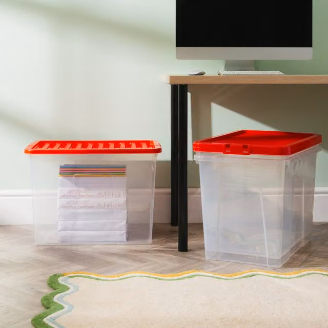 Wham Crystal 80L Storage Box with Stronger Lid Pack of 3, Red
