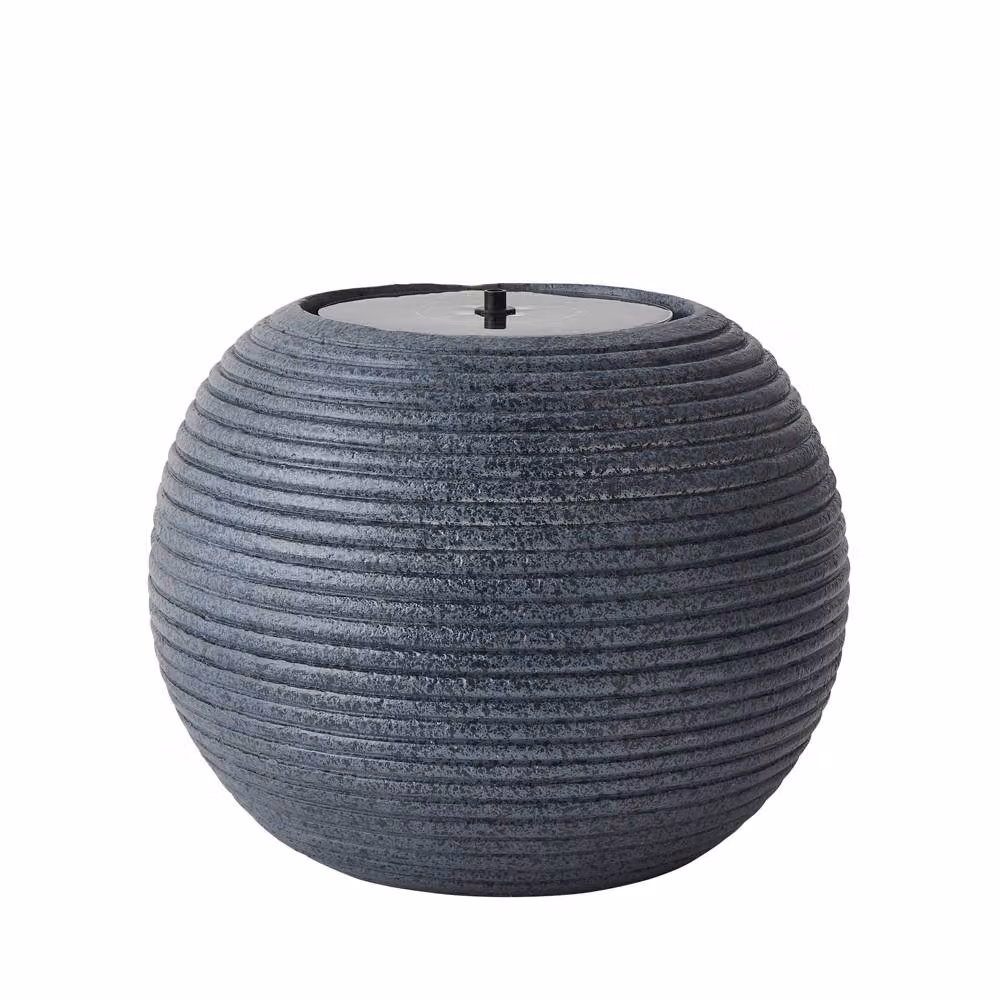 ValueLights Solar Powered Round Ribbed Outdoor Garden Water Fountain in Grey – 2