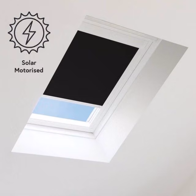 Bloc Blinds Solar Powered Blackout Blind for Velux Roof Windows, Black and White, Thermal Insulating