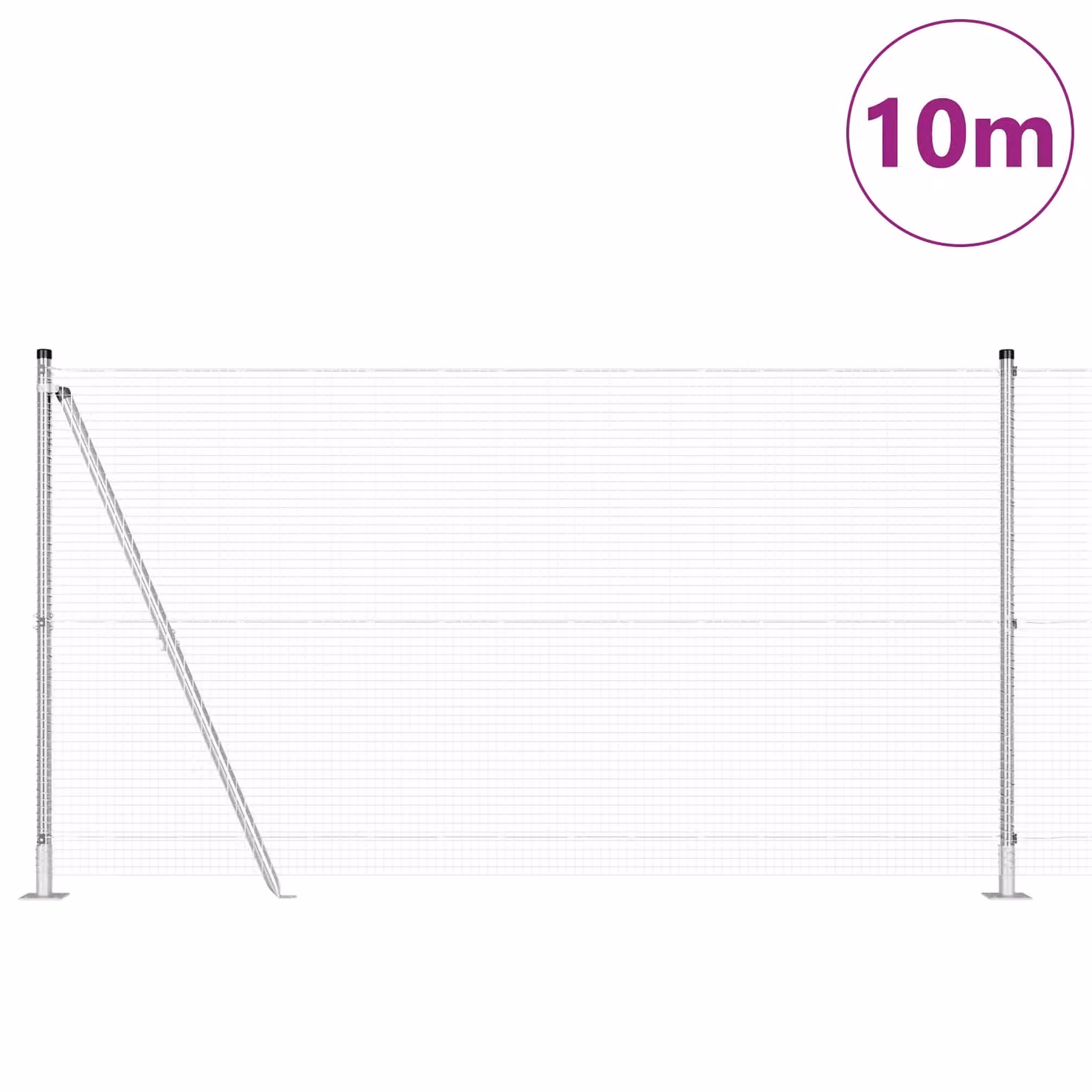 Berkfield Home Welded Wire Fence with 7 Flanged Posts, Galvanised Steel, Silver/Grey, W: 10 m, H: 1.2 m – 2