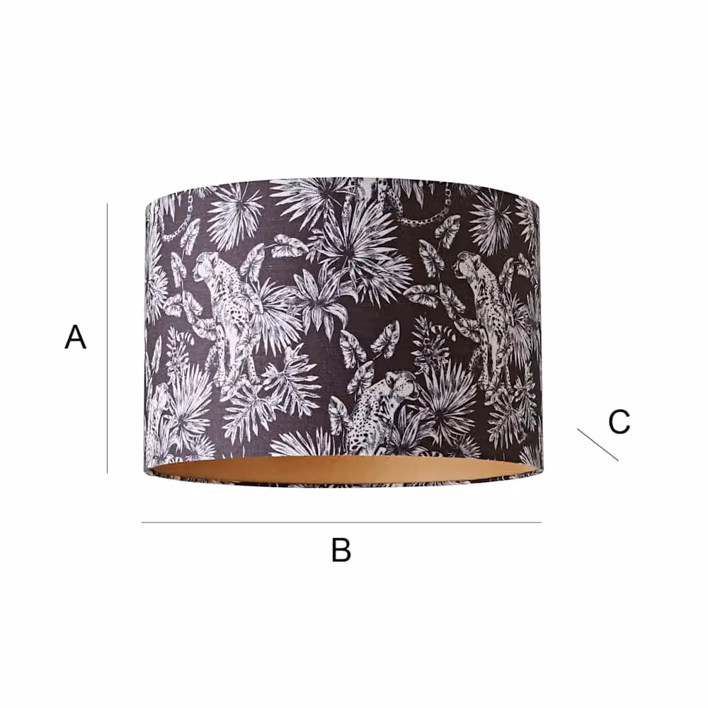 ValueLights Ariella Black Animal Print Cylinder Easy Fit Fabric Lamp Shade with Gold Inner – 5