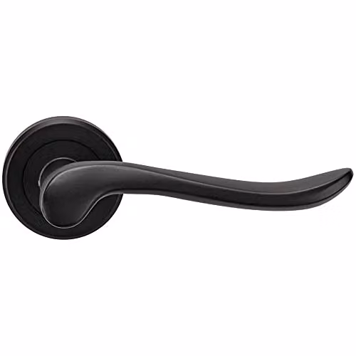 Loops Pair of Scroll Shaped Lever Handles on Round Rose with Concealed Fix, Matt Black – 1