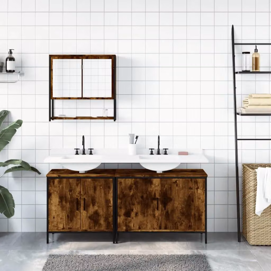 Berkfield Home 3 Piece Industrial Bathroom Furniture Set in Smoked Oak Brown – 2