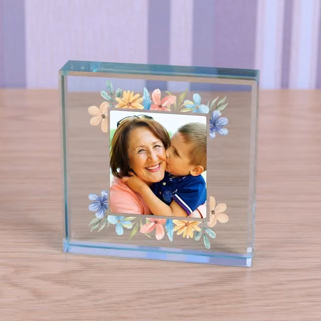 Uniqueful Personalised Floral Photo Glass Token in Multicolour and Beige
