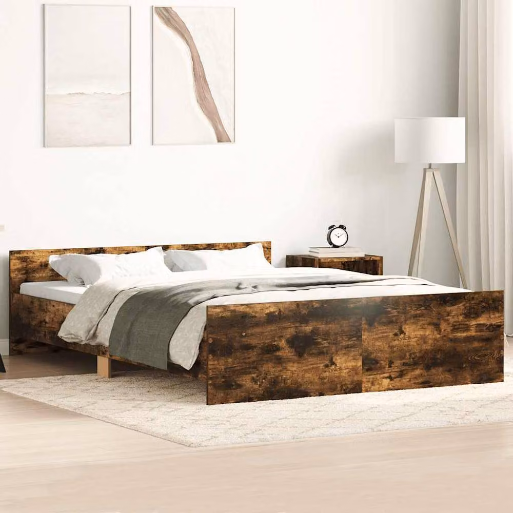 Berkfield Home Durable Bed Frame with Headboard and Footboard in Smoked Oak Brown, W/D/H: 120 x 200 cm – 2