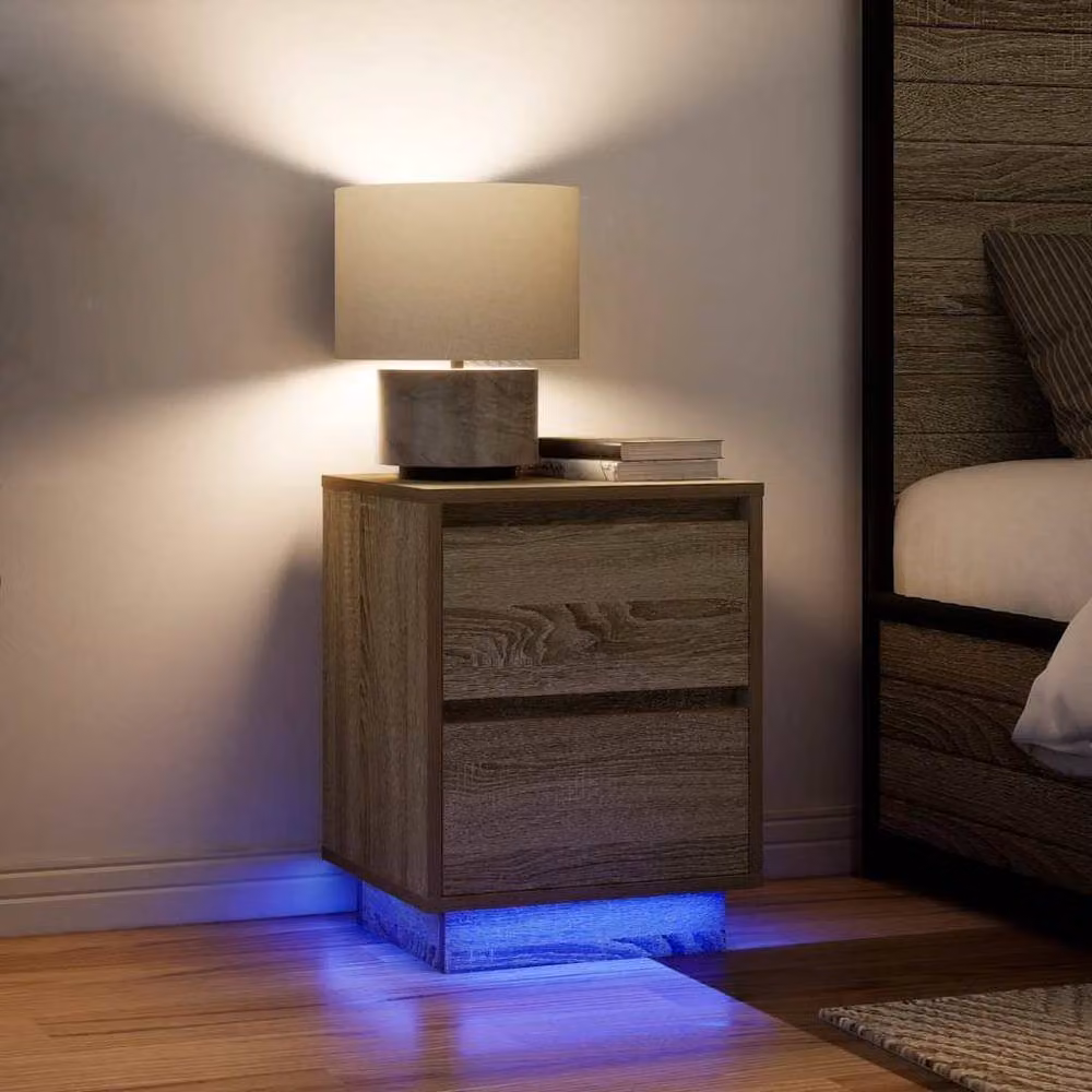 Berkfield Home Set of 2 Bedside Cabinets with Integrated LED Lights in Sonoma Oak, W/D/H: 38 x 34 x 50 cm – 2