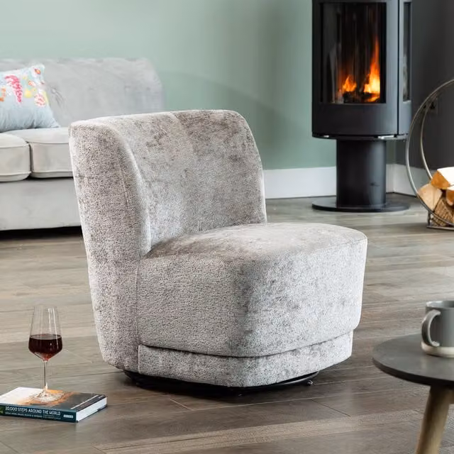 Artemis Home Modern Grey Bouclé Fabric Swivel Tub Accent Chair with Armrests and Solid Wood Frame