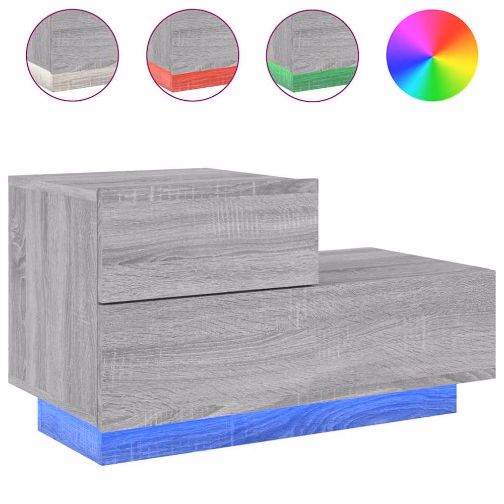 Berkfield Home Decorative Bedside Cabinet with Integrated LED Lights in Grey Sonoma, W: 70 cm, D: 36 cm, H: 40.5 cm – 2