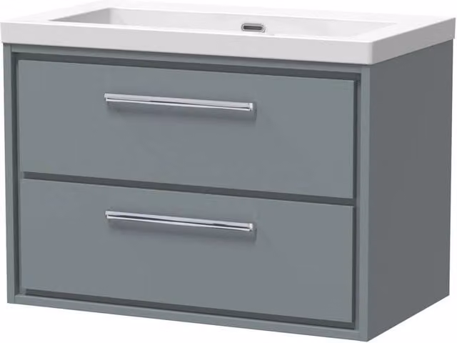Balterley Modern Wall Hung Bathroom Vanity Unit with 2 Soft Close Drawers, Matt Grey, W/D/H: 80.0 x 58.4 x 59.99 cm – 1
