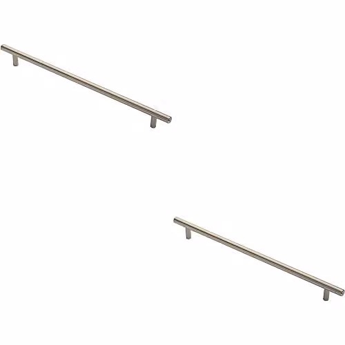 Loops 2 Pack Round T-Bar Cabinet Pull Handles in Brushed Silver, 348 x 12 mm with 288 mm Fixing Centres