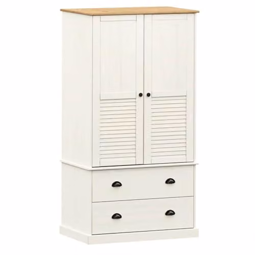 vidaXL VIGO White Wardrobe with Roll Shutter and Internal Drawers in Waxed Pine, W/D/H: 90 x 55 x 170 cm
