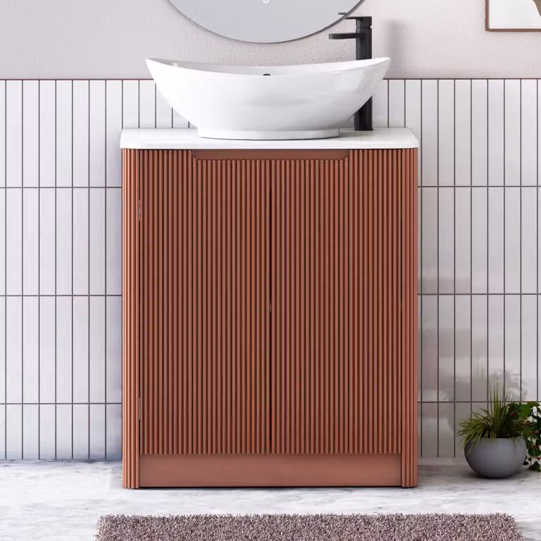 Royal Bathrooms Avenza 600mm Terracotta Clay Floor Standing 2 Door Vanity Unit with White Worktop and Amaze Basin