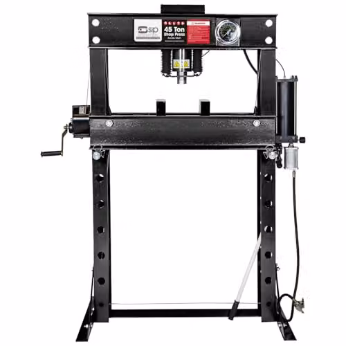 SIP 45 Ton Hydraulic Floor Workshop Press with Pneumatic Assistance and Foot Operation, Black