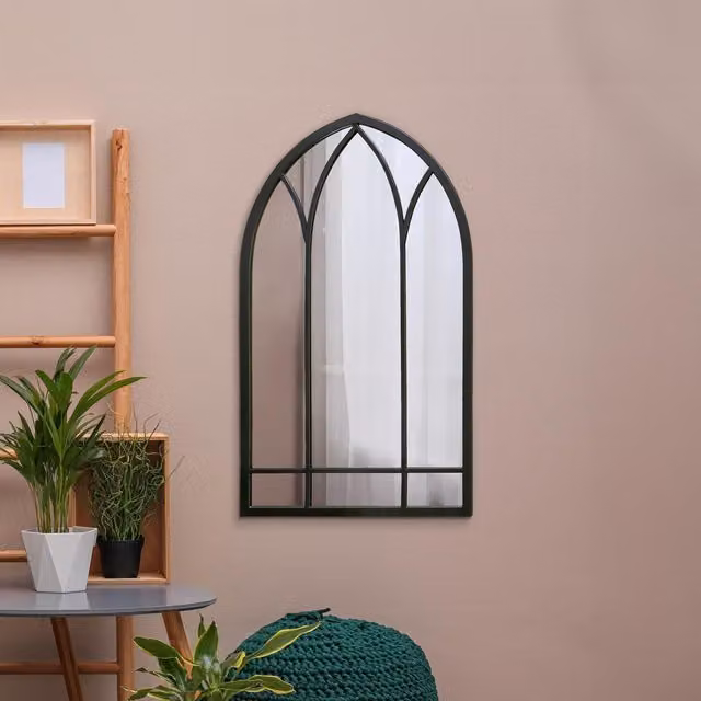MirrorOutlet Arcus Metal Framed Arched Wall Mirror in Black, Width: 83 cm