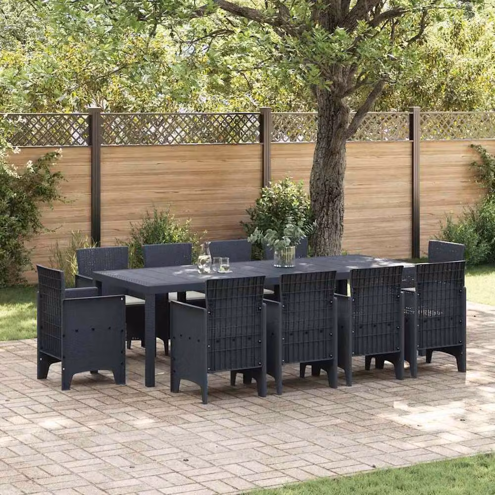 Berkfield Home 11 Piece Anthracite Poly Rattan Garden Dining Set with Black Cushions – 2