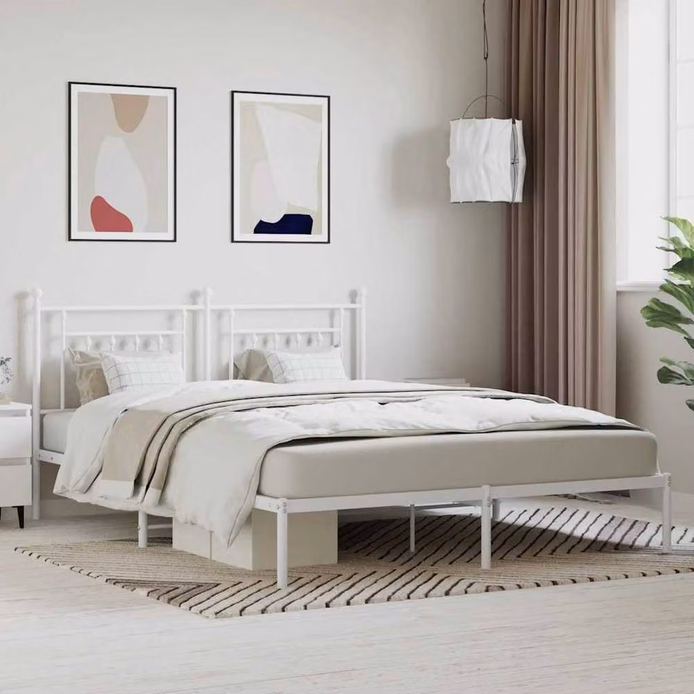 Berkfield Home Metal Bed Frame with Headboard in White, W/D/H: 180 x 200 cm – 2
