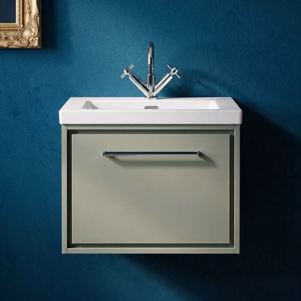 Balterley Modern Wall Hung Fireclay Basin with Soft-Close Drawer, Green, Width: 60 cm – 2