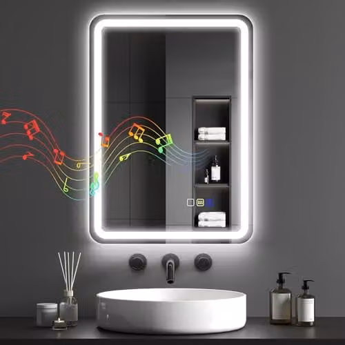 HOMCOM Silver Illuminated Bluetooth Bathroom Mirror with LED Lights and Anti-Fog Function W: 50 cm, H: 70 cm