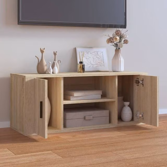 Berkfield Home Modern TV Cabinet in Sonoma Oak, W/D/H: 100 x 35 x 40 cm – 1