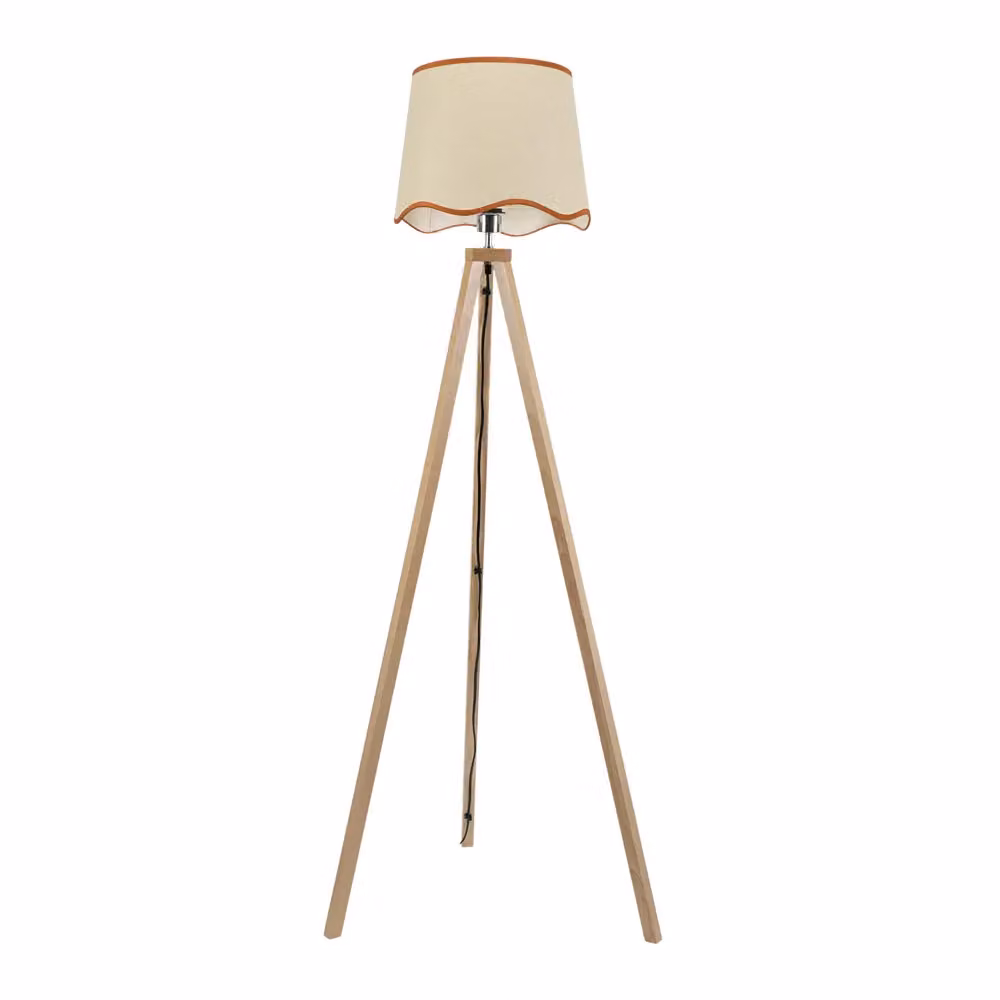 ValueLights Barbro Tripod Floor Lamp in Light Wood with Burnt Orange Linen Scallop Edge Shade, H 153 cm x W 35 cm x D 35 cm – 2