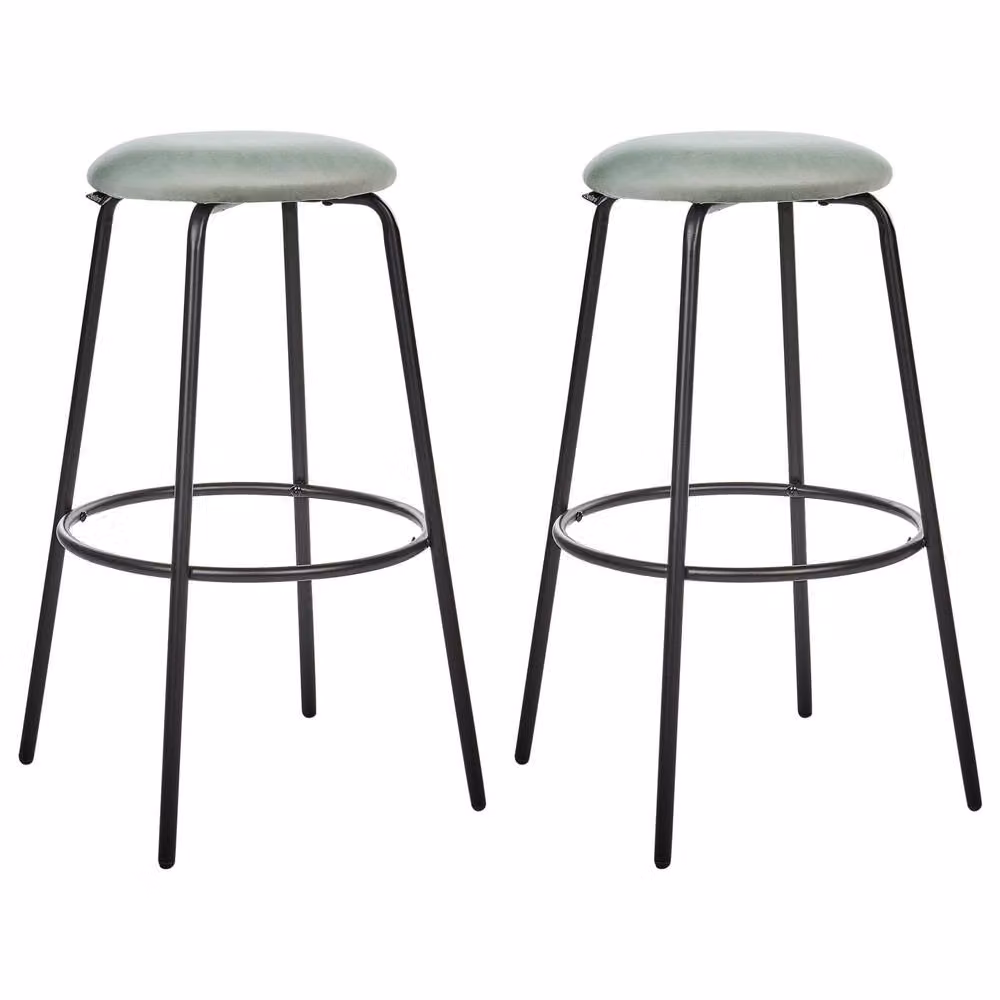 Wyld and Coco Mint Green Velvet Bar Stools Set of 2 with Footrest – 2