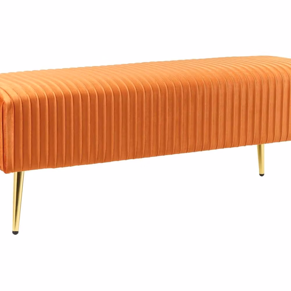 Wyld and Coco Orange Velvet Bench with Gold Metal Legs W: 118 cm, D: 40 cm, H: 40 cm – 2