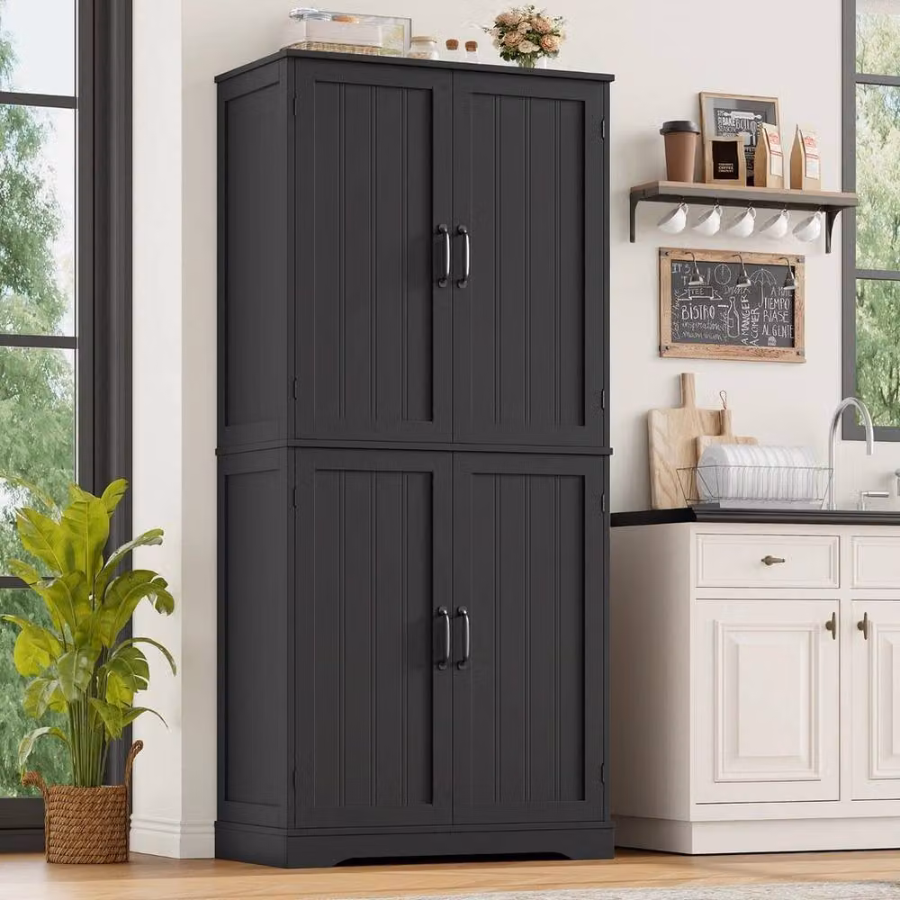 PAWNORA Black Tall Kitchen Storage Cabinet with Hinged Doors, H 180 x W 79.5 x D 35.5 cm – 3